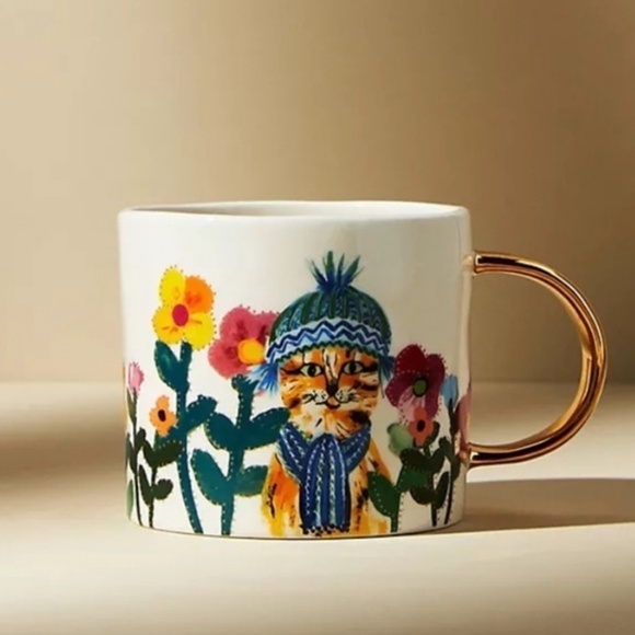 Anthropologie Francesca Kaye White Feline Mug - Picture 1 of 2